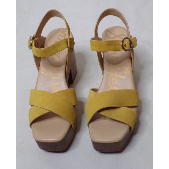 🆕 SAM EDELMAN Josefine Platform Block Heel Sandal Shoes Mustard 9 - Picture 8 of 13